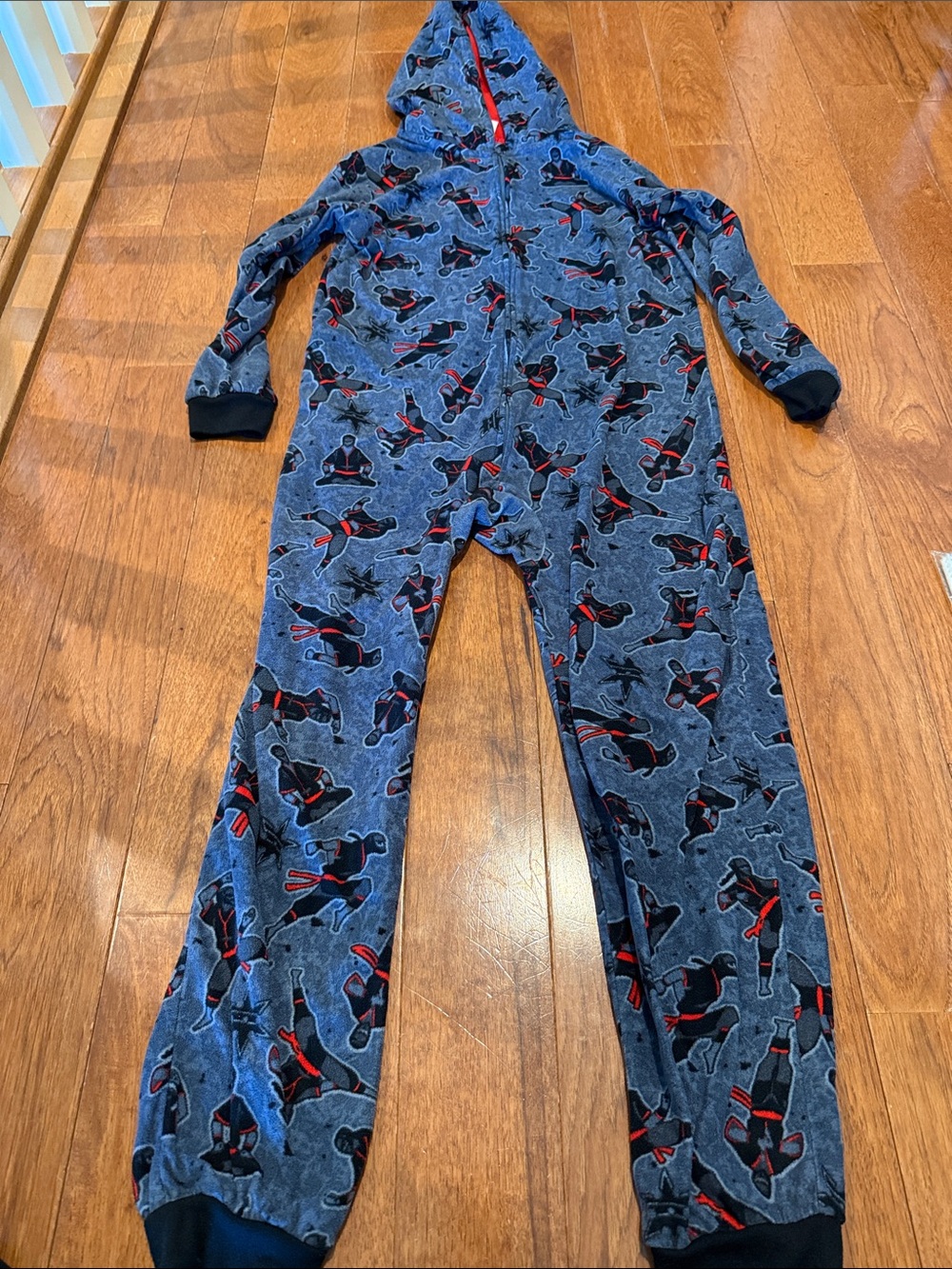 The Children's Place Gray Hooded One-Piece with Black & Red Ninjas